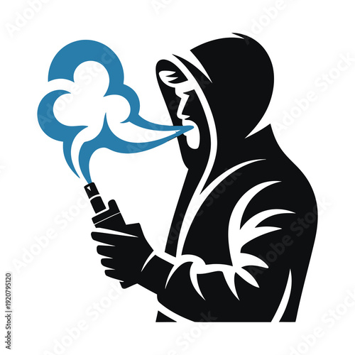 An inventive logo for the vape shop Man in the Hood featuring an electronic cigarette.