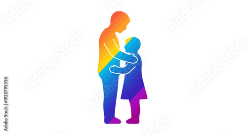 Father and child in colorful hug.