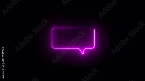 Video. Glowing neon message box icon. Speech bubble glowing pink chat icon on black background for digital communication technology concept. Animated notification sign on a black background. 4K.