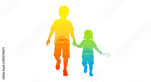 Silhouettes of adult and child.