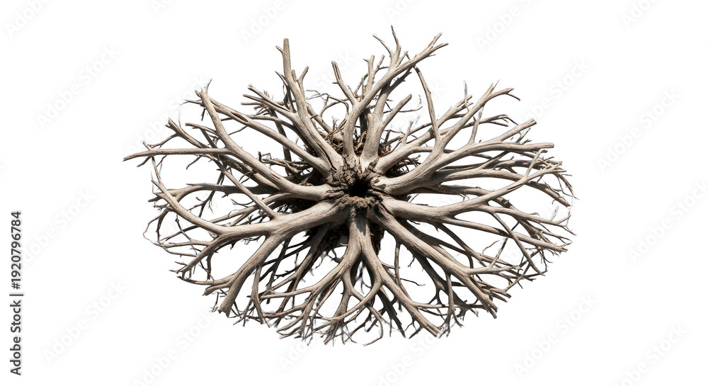Fototapeta premium Overhead view of gnarled, intertwined branches forming a symmetrical, organic shape
