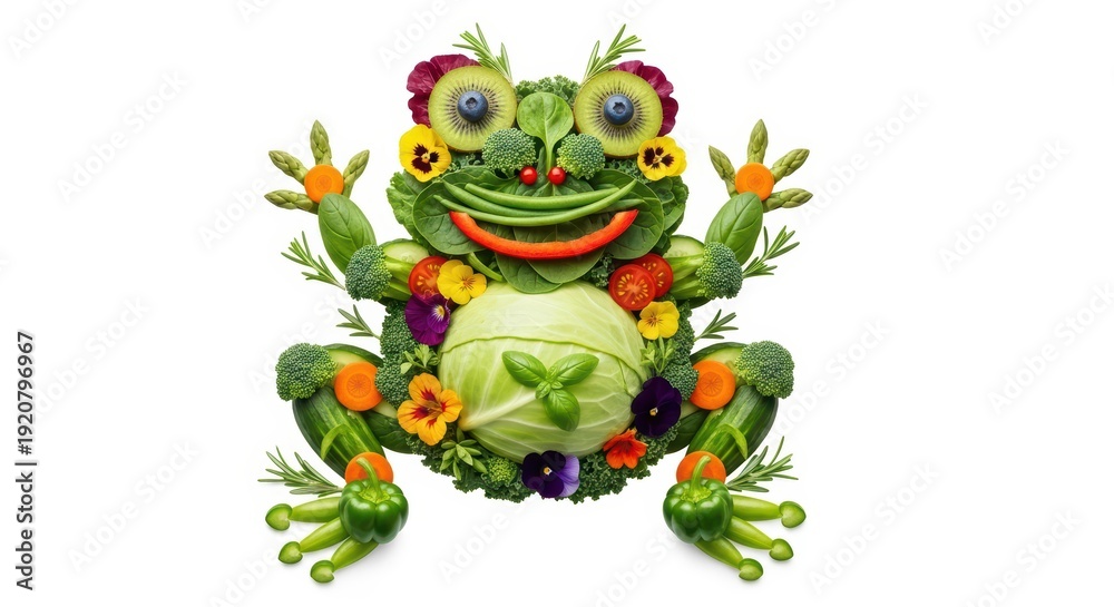 Fototapeta premium Creative frog made of fresh vegetables and fruits