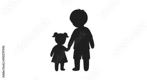 Silhouette of child and little girl.