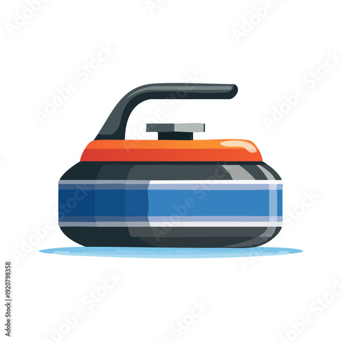 Curling stone illustration on ice rink surface viewed from the side showcasing sports equipment