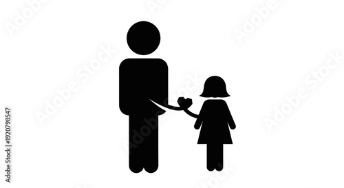 Father giving flower to little girl.