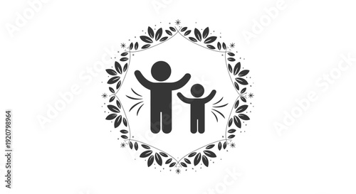 Black silhouette of adult and child.