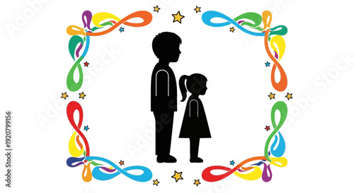 Silhouette of a boy and girl.