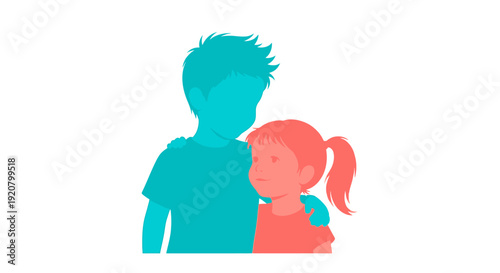Silhouette of a boy and girl.
