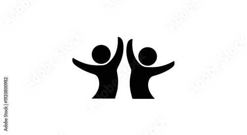 Two people with arms raised high.