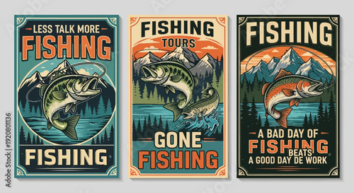 Vintage Fishing Poster Collection – Retro Outdoor Adventure Wall Art Design