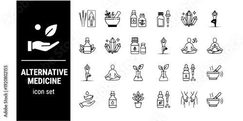 Alternative Medicine Wellness Flat Icons-Acupuncture Herbal Essential Oils Crystal Yoga Meditation Naturopathy Massage-20 Wellness Icon Set Vector - Holistic Icons
