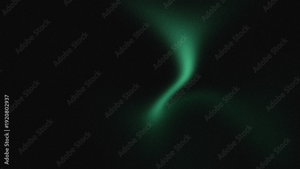 Naklejka premium Green abstract grainy gradient background with blurred light wavy shapes.