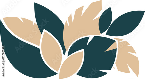 Abstract illustration of a stylized plant with teal and beige leaves, evoking nature and organic growth