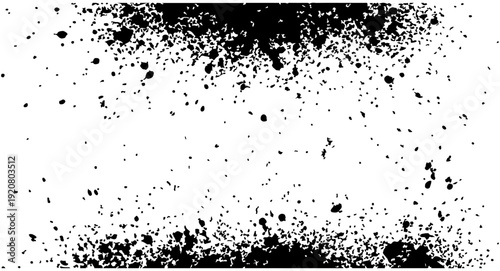 Black ink splatter texture with distressed grunge effect, forming two horizontal borders on a white background. Vector illustration for abstract design elements.