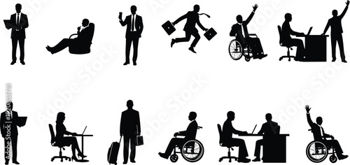 Business professional silhouette vector, workplace diversity illustration, inclusive office graphics, black and white corporate drawing - flat vector illustration