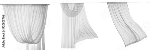 Bild auf Leinwand Set of White Sheer Curtains isolated on Transparent Background PNG