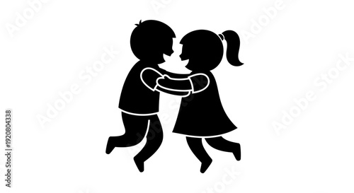 Silhouette of two children playing.