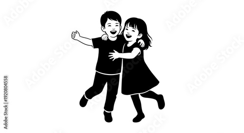 Two children playing together happily outside.