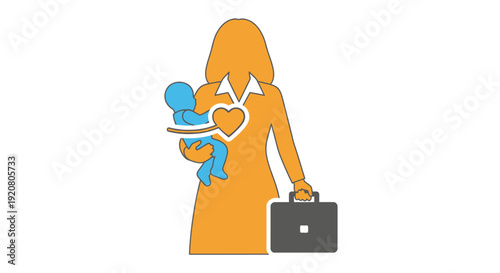 Woman holding baby and briefcase.