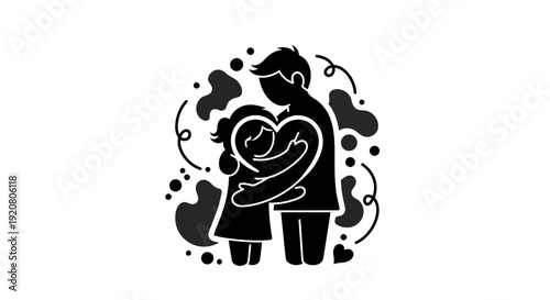 Black silhouette of a loving family.