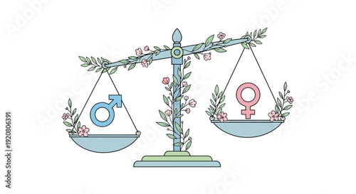 Equality scale with gender symbols balanced.