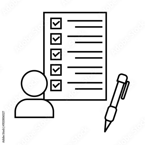チェックリストとペン、人物のピクトグラム