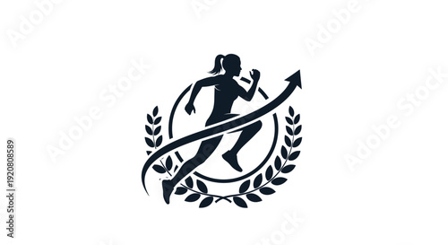 Black silhouette of woman running fast.