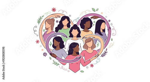 Diverse Women in Heart Shape.
