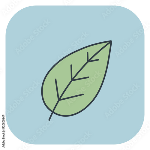 Simple green leaf icon on blue background. Vector illustration for spring design