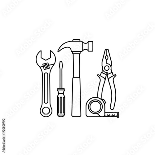 Assorted Hand Tools Including Wrench Screwdriver Hammer Pliers Tape Measure