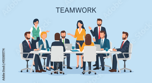 A diverse group of professionals collaborate around a conference table showcasing effective teamwork and communication silhouette high quality professional detailed