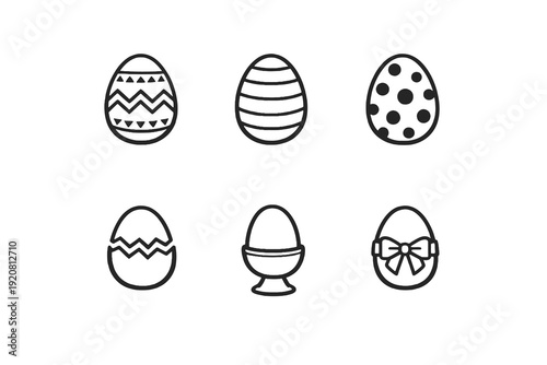 Outline Easter egg icons for spring celebration campaigns. Editable stroke vector set optimized for UI, apps and holiday promotions.