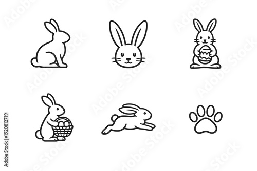 Outline Easter bunny icons for spring celebration campaigns. Editable stroke vector set optimized for UI, web apps and festive promotions.