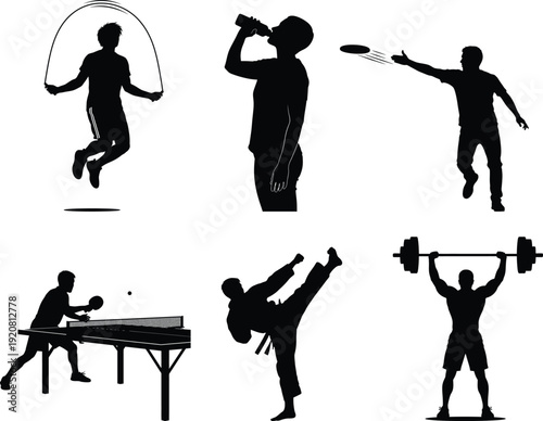 Silhouette of people engaging in various sports and fitness activities