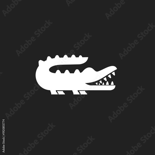 Minimalist White Alligator or Crocodile Logo Icon on Black Background