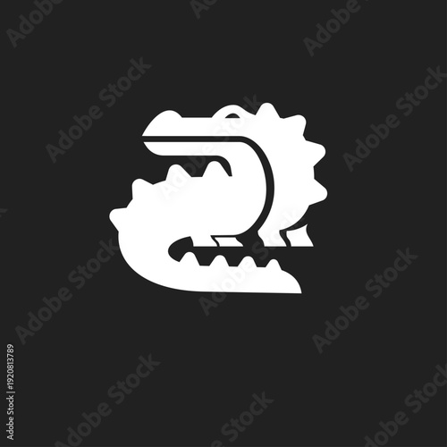 Minimalist Stylized Crocodile or Alligator Head Logo Design on Black Background