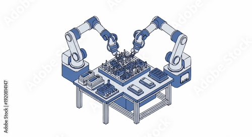 Industrial robotic arms working together on a production line.