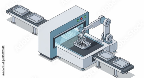 Industrial 3D printing machine manufacturing metal parts.
