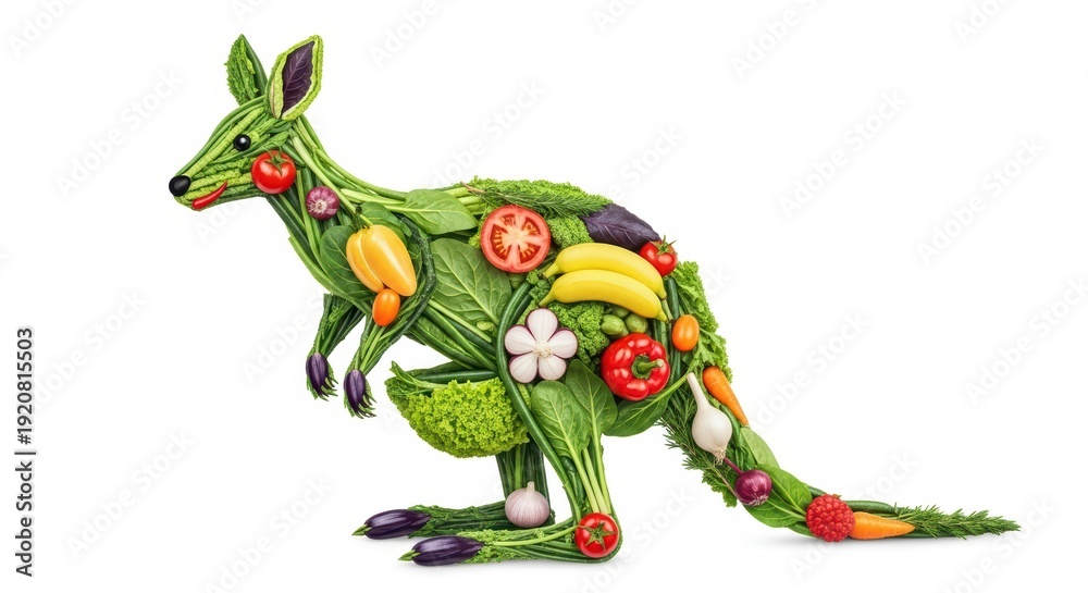 Obraz premium Kangaroo made of fresh vegetables and fruits