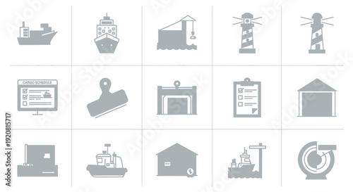 Collection of Simple Gray Icons Representing Various Industries and Objects.