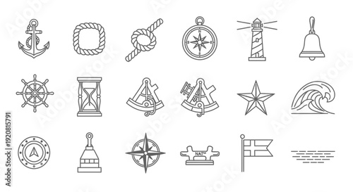 Collection of Navigation and Maritime Symbols and Icons.