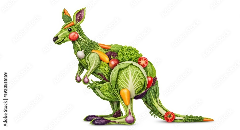 Fototapeta premium Kangaroo made of fresh vegetables, healthy eating concept