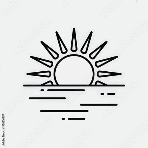 Sun rising over the horizon with rays black and white desi