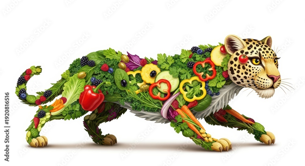 Fototapeta premium Leopard made of vegetables and fruits, healthy eating