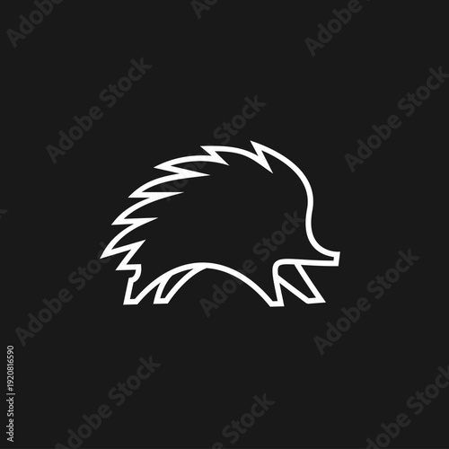 Minimalist White Outline Hedgehog Vector Logo Icon Design on Black Background
