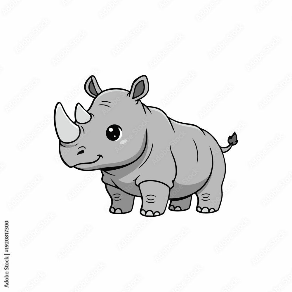 Obraz premium Cute Cartoon Rhino Illustration Isolated on White Background