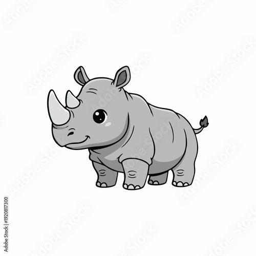 Cute Cartoon Rhino Illustration Isolated on White Background