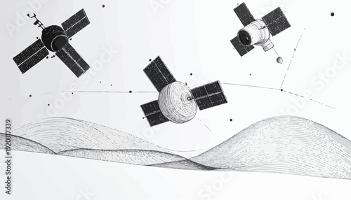 Satellites Orbiting Earth, Modern Technology Concept