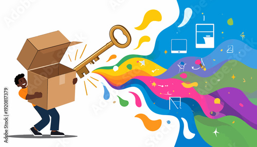 Open Box with Key Unlocks Colorful Possibilities