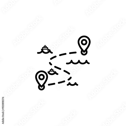 Cartography Illustration of a Waterway Route with Meeting Points and Boats